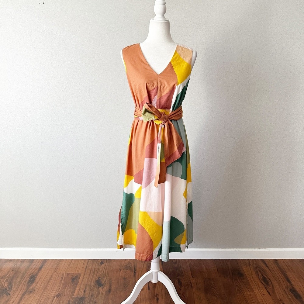 Ann Taylor Factory 100% Cotton Sleeveless Abstract Shapely Midi Dress Size Small